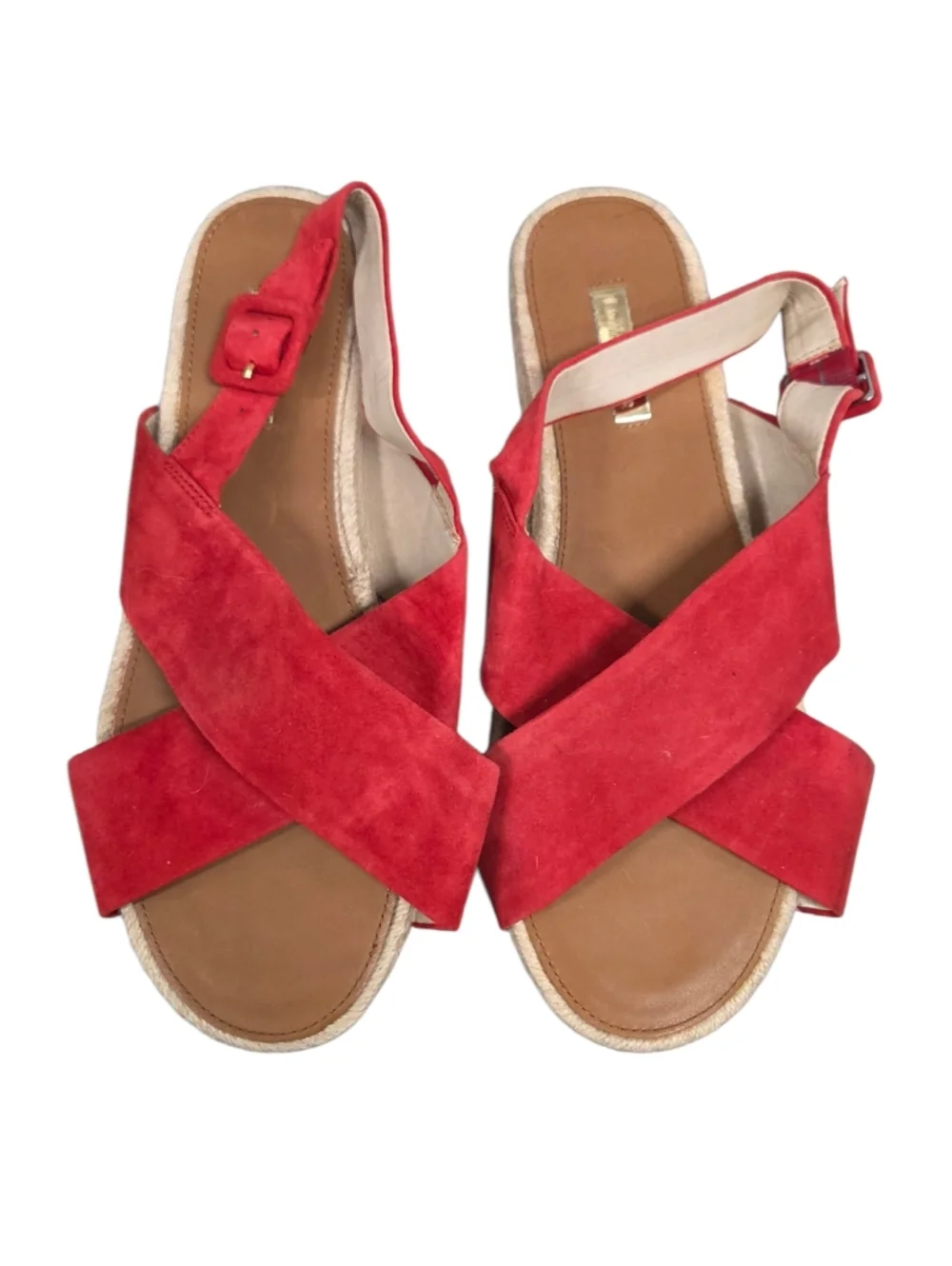 Louise et Cie Size 9.5M Isamari Red Leather Suede Flat Espadrille Sandals